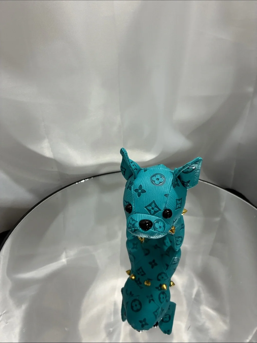 Fashionable French bulldog Inspired Teal Dog Keychain Plush with Gold Studs